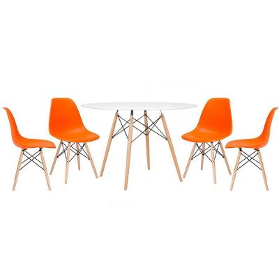 Kit - Mesa Eames 120 Cm Branco + 4 Cadeiras Eames Dsw Laranja Mesa Branco Com Cadeiras Laranja