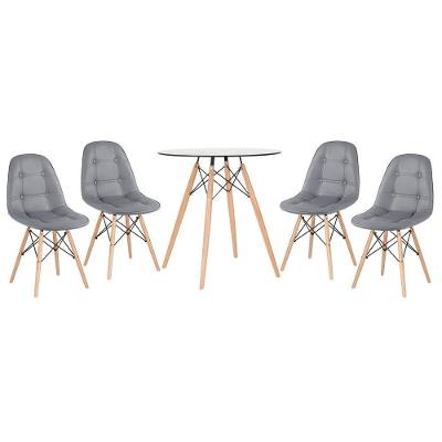 Kit - Mesa De Vidro Eames 70 Cm + 4 Cadeiras Eames Botonê Cinza Escuro Cinza-escuro