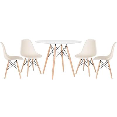 Kit - Mesa Eames 100 Cm Branco + 4 Cadeiras Eames Dsw Creme Mesa Branco Com Cadeiras Creme