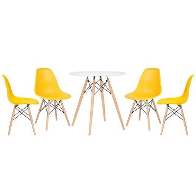 Kit - Mesa Eames 70 Cm Branco + 4 Cadeiras Eames Dsw Amarelo Mesa Branco Com Cadeiras Amarelo