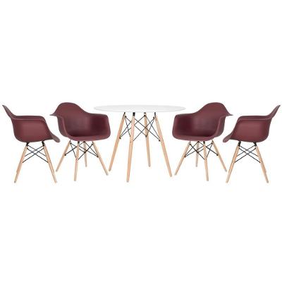 Kit - Mesa Eames 100 Cm + 4 Cadeiras Eames Daw Mesa Branco Com Cadeiras Marrom Mesa Branco Com Cadeiras Marrom