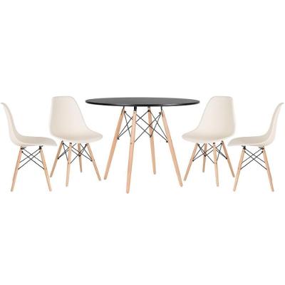 Kit - Mesa Eames 100 Cm Preto + 4 Cadeiras Eames Dsw Creme Mesa Preto Com Cadeiras Creme