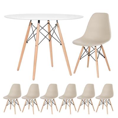 Kit - Mesa Eames 100 Cm Branco + 6 Cadeiras Eames Dsw Nude Mesa Branco Com Cadeiras Nude