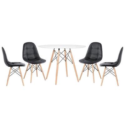 Kit - Mesa Eames 100 Cm Branco + 4 Cadeiras Botonê Preto Mesa Branco Com Cadeiras Preto