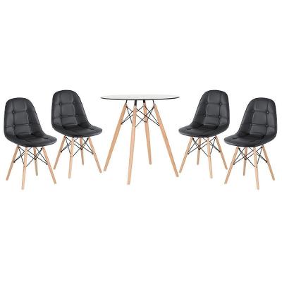 Kit - Mesa De Vidro Eames 70 Cm + 4 Cadeiras Eames Botonê Preto Preto