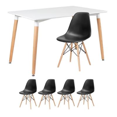 Kit - Mesa Retangular Eames 80 X 120 Cm + 4 Cadeiras Dsw Mesa Branco Com Cadeiras Preto Mesa Branco Com Cadeiras Preto