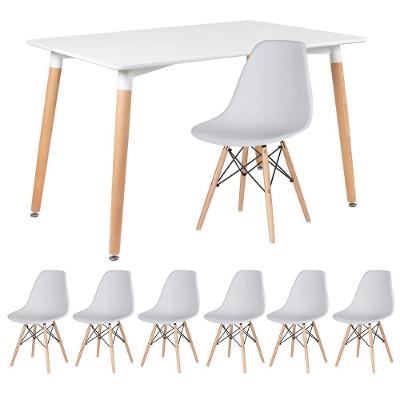 Kit - Mesa Retangular Eames 80 X 120 Cm Branco + 6 Cadeiras Dsw Cinza Claro Mesa Branco Com Cadeiras Cinza Claro