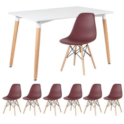 Kit - Mesa Retangular Eames 80 X 120 Cm Branco + 6 Cadeiras Dsw Marrom Mesa Branco Com Cadeiras Marrom
