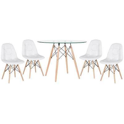 Kit - Mesa De Vidro Eames 100 Cm + 4 Cadeiras Eames Botonê Branco Branco