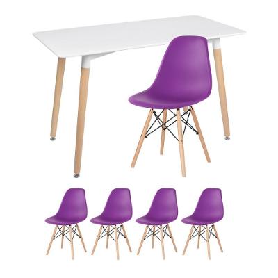 Kit - Mesa Retangular Eames 60 X 120 Cm + 4 Cadeiras Dsw Mesa Branco Com Cadeiras Roxo Mesa Branco Com Cadeiras Roxo