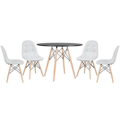 Kit - Mesa Eames 100 Cm Preto + 4 Cadeiras Botonê Cinza Claro Mesa Preto Com Cadeiras Cinza Claro