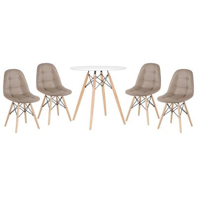 Kit - Mesa Eames 70 Cm + 4 Cadeiras Eames Botonê Mesa Branco Com Cadeiras Nude Mesa Branco Com Cadeiras Nude