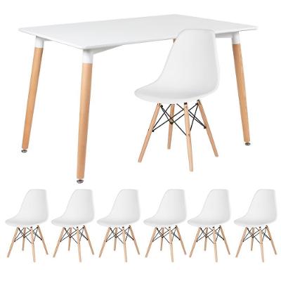 Kit - Mesa Retangular Eames 80 X 120 Cm Branco + 6 Cadeiras Dsw Branco Mesa Branco Com Cadeiras Branco