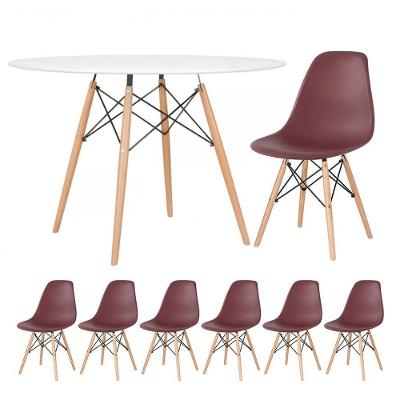 Kit - Mesa Eames 120 Cm Branco + 6 Cadeiras Eames Dsw Marrom Mesa Branco Com Cadeiras Marrom