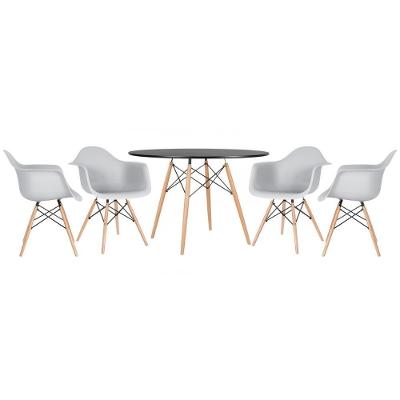 Kit - Mesa Eames 120 Cm Preto + 4 Cadeiras Eames Daw Cinza Claro Mesa Preto Com Cadeiras Cinza Claro