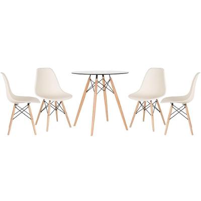 Mesa Redonda Eames Com Tampo De Vidro 70 Cm + 4 Cadeiras Eiffel Dsw Creme Creme