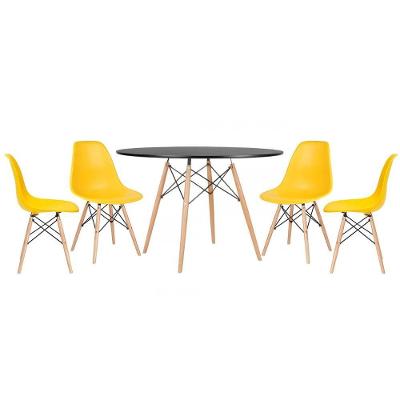Kit - Mesa Eames 120 Cm Preto + 4 Cadeiras Eames Dsw Amarelo Mesa Preto Com Cadeiras Amarelo