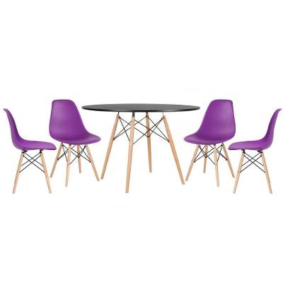Kit - Mesa Eames 120 Cm Preto + 4 Cadeiras Eames Dsw Roxo Mesa Preto Com Cadeiras Roxo