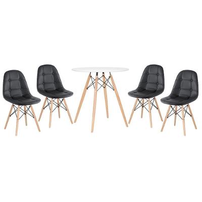 Kit - Mesa Eames 70 Cm + 4 Cadeiras Eames Botonê Mesa Branco Com Cadeiras Preto Mesa Branco Com Cadeiras Preto