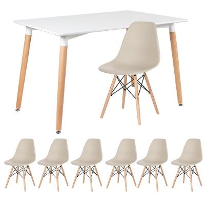 Kit - Mesa Retangular Eames 80 X 120 Cm Branco + 6 Cadeiras Dsw Nude Mesa Branco Com Cadeiras Nude