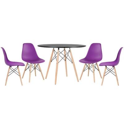 Kit - Mesa Eames 100 Cm Preto + 4 Cadeiras Eames Dsw Roxo Mesa Preto Com Cadeiras Roxo