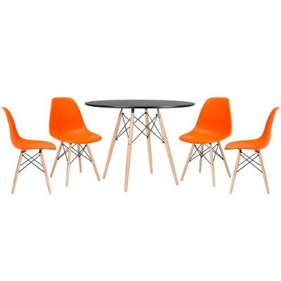 Kit - Mesa Eames 100 Cm Preto + 4 Cadeiras Eames Dsw Laranja Mesa Preto Com Cadeiras Laranja