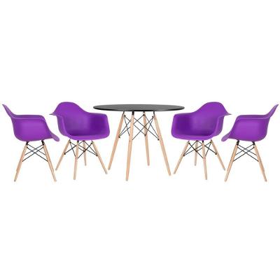 Kit - Mesa Eames 100 Cm + 4 Cadeiras Eames Daw Mesa Preto Com Cadeiras Roxo Mesa Preto Com Cadeiras Roxo