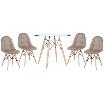 Kit - Mesa De Vidro Eames 90 Cm + 4 Cadeiras Eames Botonê Nude Cadeiras Nude