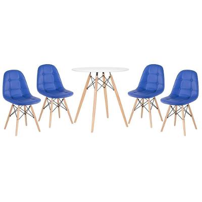 Kit - Mesa Eames 70 Cm + 4 Cadeiras Eames Botonê Mesa Branco Com Cadeiras Azul Mesa Branco Com Cadeiras Azul
