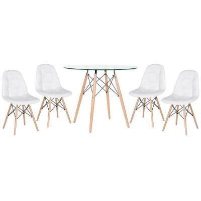 Kit - Mesa De Vidro Eames 90 Cm + 4 Cadeiras Eames Botonê Branco Cadeiras Branco