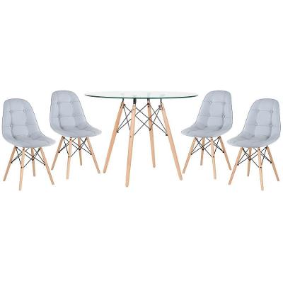 Kit - Mesa De Vidro Eames 100 Cm + 4 Cadeiras Eames Botonê Cinza Claro Cinza-claro