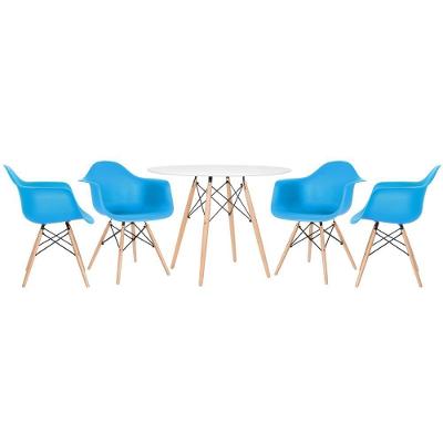 Kit - Mesa Eames 100 Cm + 4 Cadeiras Eames Daw Mesa Branco Com Cadeiras Azul Céu Mesa Branco Com Cadeiras Azul Céu