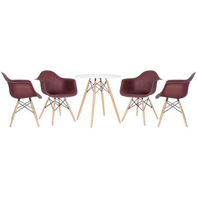 Kit - Mesa Eames 70 Cm Branco + 4 Cadeiras Eames Daw Marrom Mesa Branco Com Cadeiras Marrom