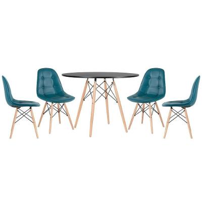 Kit - Mesa Eames 100 Cm Preto + 4 Cadeiras Botonê Turquesa Mesa Preto Com Cadeiras Turquesa