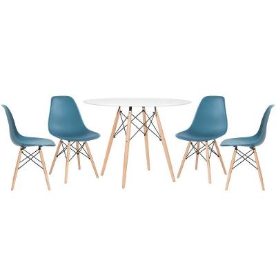 Kit - Mesa Eames 100 Cm Branco + 4 Cadeiras Eames Dsw Turquesa Mesa Branco Com Cadeiras Turquesa