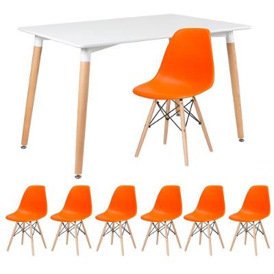 Kit - Mesa Retangular Eames 80 X 120 Cm Branco + 6 Cadeiras Dsw Laranja Mesa Branco Com Cadeiras Laranja
