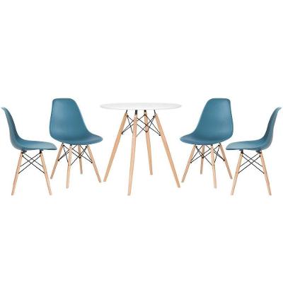 Kit - Mesa Eames 70 Cm Branco + 4 Cadeiras Eames Dsw Turquesa Mesa Branco Com Cadeiras Turquesa