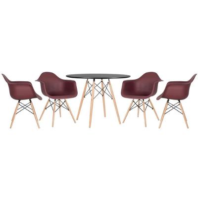 Kit - Mesa Eames 100 Cm + 4 Cadeiras Eames Daw Mesa Preto Com Cadeiras Marrom Mesa Preto Com Cadeiras Marrom