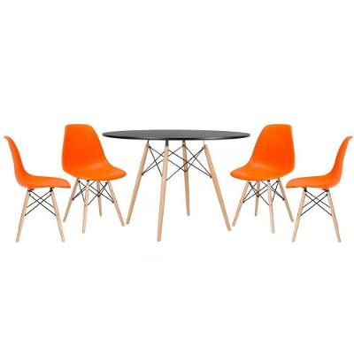 Kit - Mesa Eames 120 Cm Preto + 4 Cadeiras Eames Dsw Laranja Mesa Preto Com Cadeiras Laranja