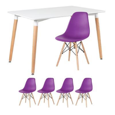 Kit - Mesa Retangular Eames 80 X 120 Cm + 4 Cadeiras Dsw Mesa Branco Com Cadeiras Roxo Mesa Branco Com Cadeiras Roxo