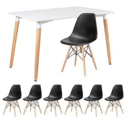 Kit - Mesa Retangular Eames 80 X 120 Cm Branco + 6 Cadeiras Dsw Preto Mesa Branco Com Cadeiras Preto