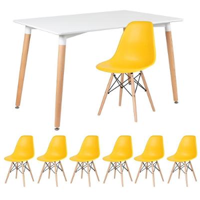Kit - Mesa Retangular Eames 80 X 120 Cm Branco + 6 Cadeiras Dsw Amarelo Mesa Branco Com Cadeiras Amarelo