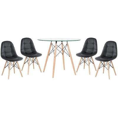 Kit - Mesa De Vidro Eames 90 Cm + 4 Cadeiras Eames Botonê Preto Cadeiras Preto