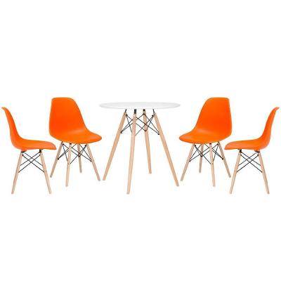 Kit - Mesa Eames 70 Cm Branco + 4 Cadeiras Eames Dsw Laranja Mesa Branco Com Cadeiras Laranja