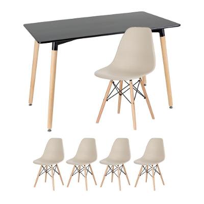 Kit - Mesa Retangular Eames 60 X 120 Cm + 4 Cadeiras Dsw Mesa Preto Com Cadeiras Nude Mesa Preto Com Cadeiras Nude