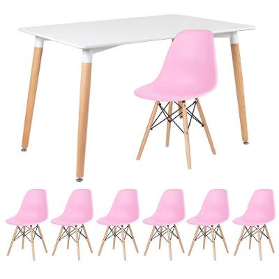 Kit - Mesa Retangular Eames 80 X 120 Cm Branco + 6 Cadeiras Dsw Rosa Claro Mesa Branco Com Cadeiras Rosa