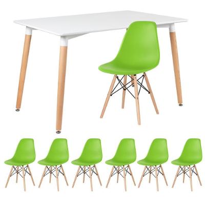 Kit - Mesa Retangular Eames 80 X 120 Cm Branco + 6 Cadeiras Dsw Verde Claro Mesa Branco Com Cadeiras Verde Claro