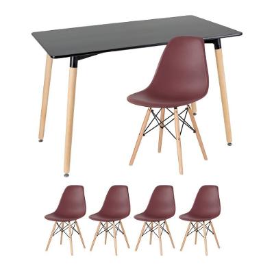 Kit - Mesa Retangular Eames 60 X 120 Cm + 4 Cadeiras Dsw Mesa Preto Com Cadeiras Marrom Mesa Preto Com Cadeiras Marrom