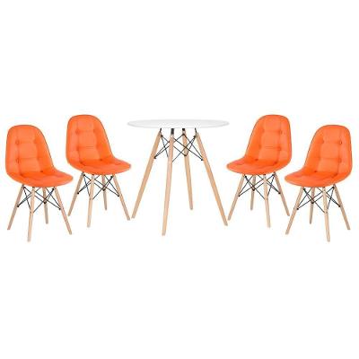 Kit - Mesa Eames 70 Cm + 4 Cadeiras Eames Botonê Mesa Branco Com Cadeiras Laranja Mesa Branco Com Cadeiras Laranja