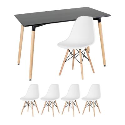Kit - Mesa Retangular Eames 60 X 120 Cm + 4 Cadeiras Dsw Mesa Preto Com Cadeiras Branco Mesa Preto Com Cadeiras Branco